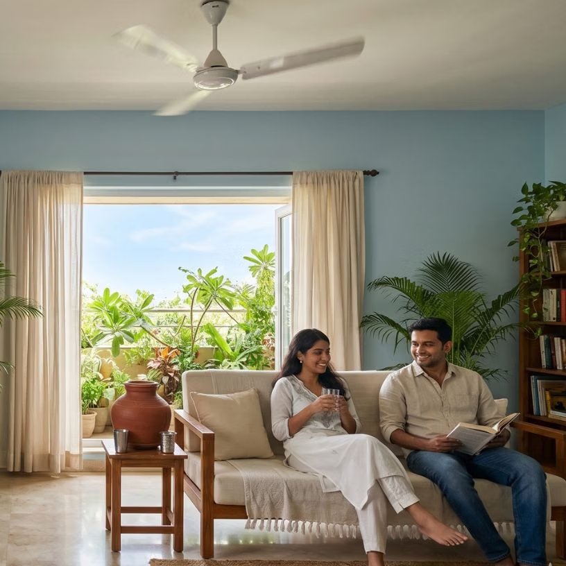 <!-- HTML_TAG_START --><p><strong>खिड़कियों पर पर्दे लगाएं:</strong> दोपहर के समय धूप कमरे को गर्म कर देती है। हल्के रंग के पर्दे लगाएं। खिड़की पर गीला कपड़ा या बांस की चटाई लगा सकते हैं। इससे धूप अंदर आने से रुकेगी और कमरा ठंडा रहेगा।</p><!-- HTML_TAG_END --> <span class="graytxt">Image: AI</span>