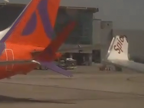 Delhi Airport Accident Video; Akasa Air SpiceJet Plane Collision Photos
