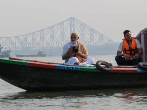 PM Narendra Modi spent time on the banks of the Hooghly river in Kolkata