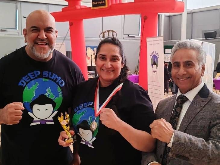 51-year-old Manjinder Nagra, who made rugby history, became Britain's first Sikh sumo wrestler.