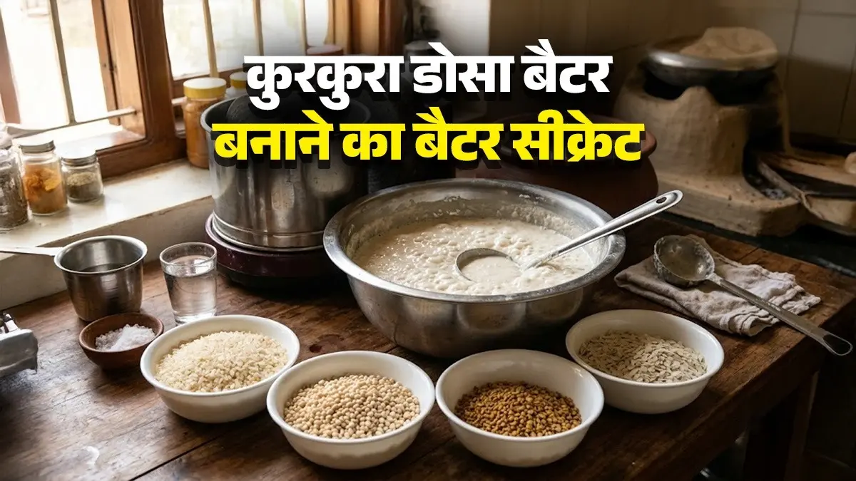<!-- HTML_TAG_START --><ul><li>3 कप चावल (पुराने चावल डोसे के लिए सबसे अच्छे होते हैं)</li><li>1 कप उड़द दाल (धुली हुई)</li><li>1 छोटा चम्मच मेथी दाना (इससे डोसे में अच्छी खुशबू और रंग आता है)</li><li>स्वादानुसार नमक</li><li>आवश्यकतानुसार पानी</li></ul><!-- HTML_TAG_END --> <span class="graytxt">Image: AI</span>
