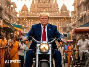 ट्रम्प ने भारत में बाइक चलाने का AI-वीडियो शेयर किया:शेर की सवारी करते, चांद पर झंडा भी लगाया